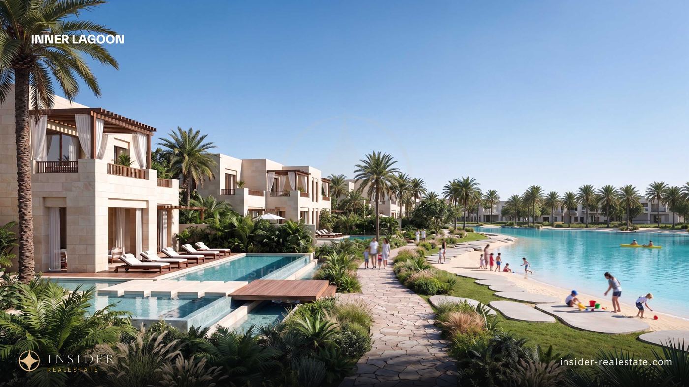 Mira Hills villas with pools by the inner lagoon and its sandy shore