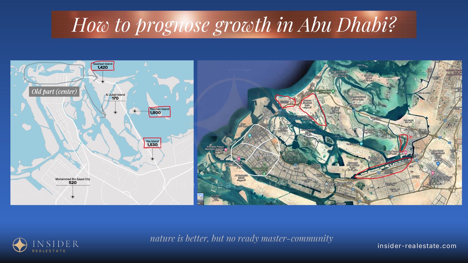 Map of Abu Dhabi new launches beside a satellite image of the emirate