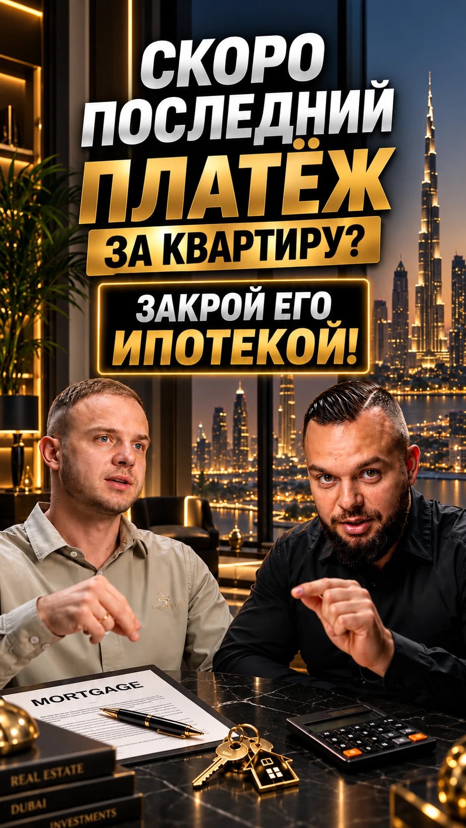 Олег Святенко и ипотечный брокер разбирают последний платёж за квартиру в Дубае